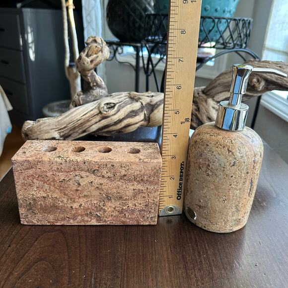 WATERSTONE Travertine Marble Stone Bathroom Set Soap Dispenser toothbrush holder - Picture 14 of 16